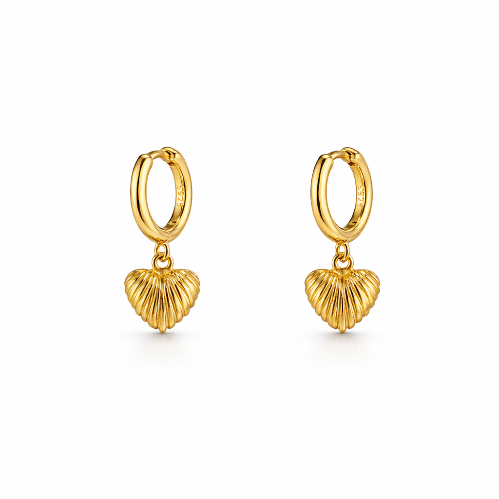 Shell Heart Shaped Earrings Dangle Gold Vermeil