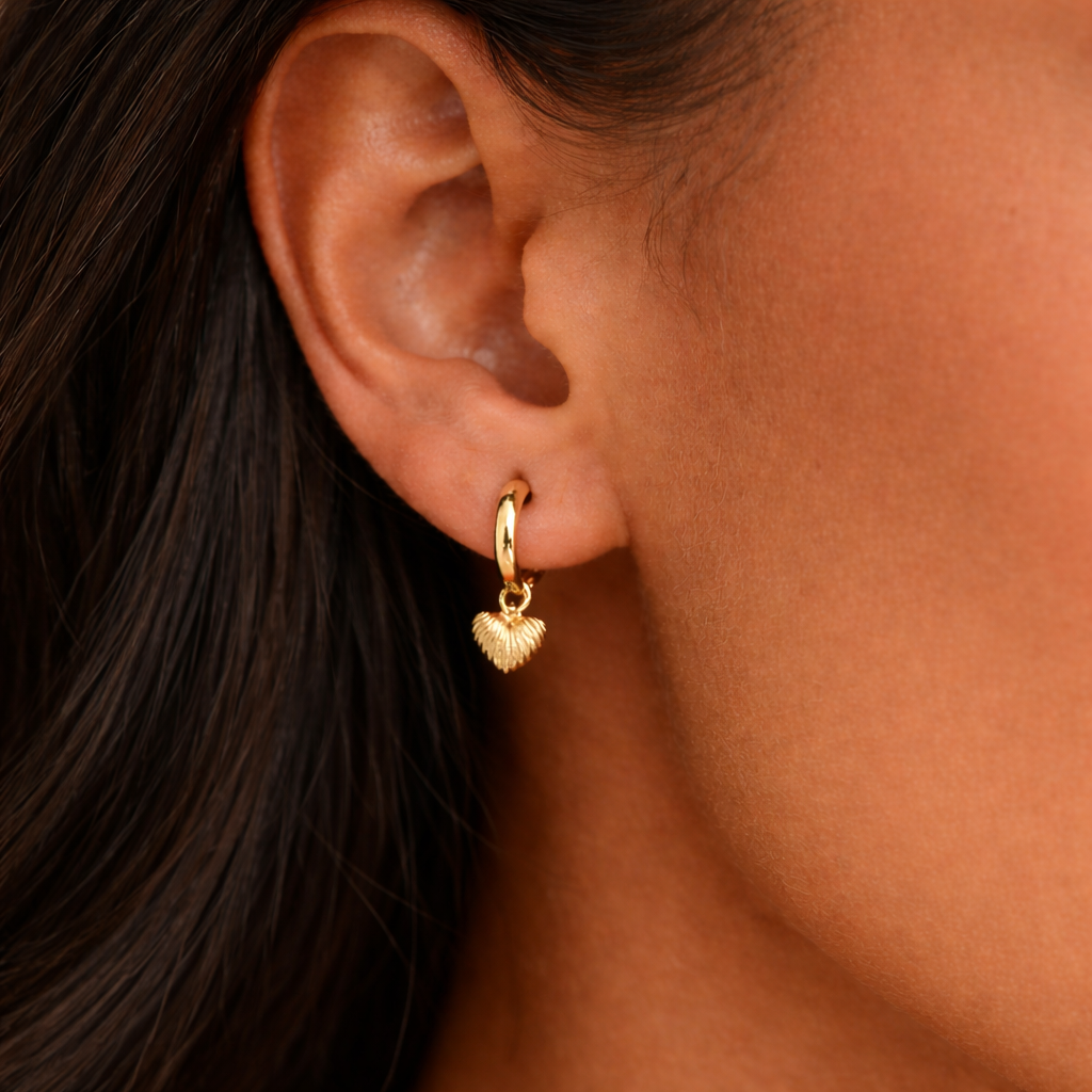 Spring Earrings in Heart Shell toned Hoop Shape Gold Vermeil