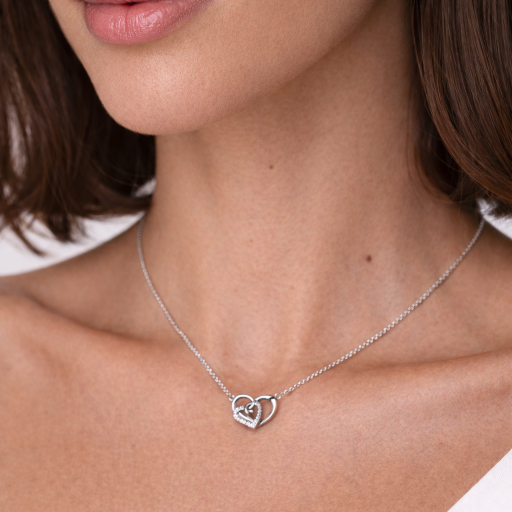 Sterling Silver Infinity Heart Necklace Worn on Neck – Dainty Gift for Her