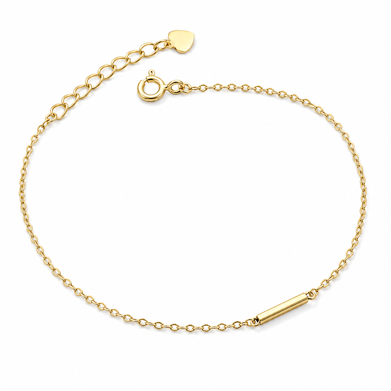 Gold bracelet with a heart clasp on a white background