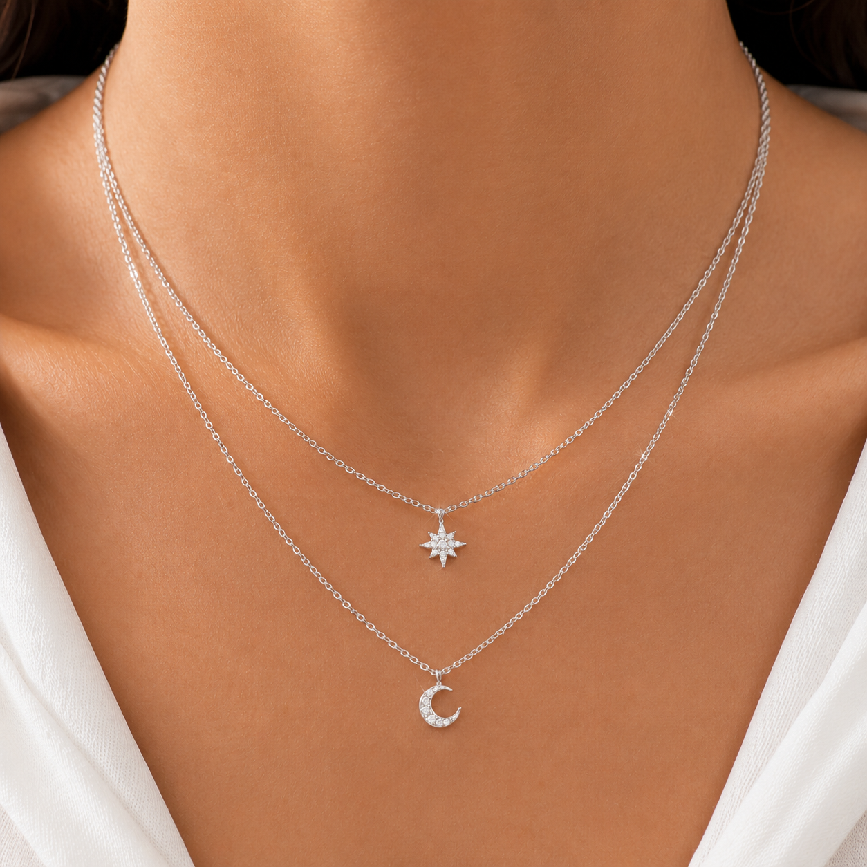 Collier pendentif fleur délicate en vermeil or et oxyde de zirconium