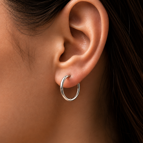 20mm Sterling Silver Hoop Earrings Worn on Ears – Timeless Everyday Jewelry
