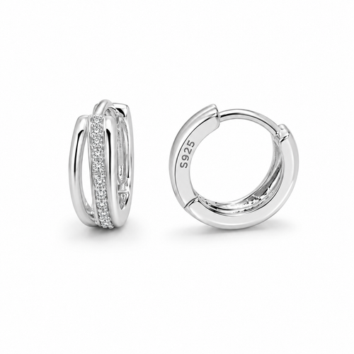 Cubic Zirconia Edge 925 Sterling Silver Hoop Earrings – CZ Pave Hoops, Gift for Her