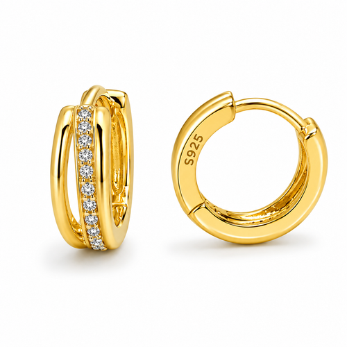 Cubic Zirconia Edge 18K Gold Vermeil Hoop Earrings – CZ Pave Gold Hoops, Gift for Her