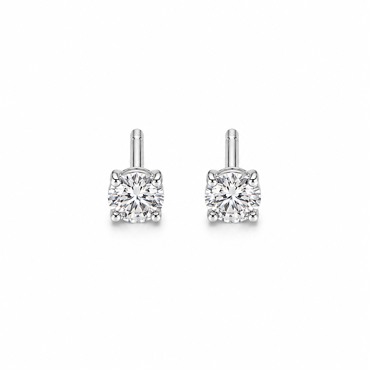 4MM 925 Sterling Silver CZ Stud Earrings – Round Brilliant Cubic Zirconia Studs, Gift for Her