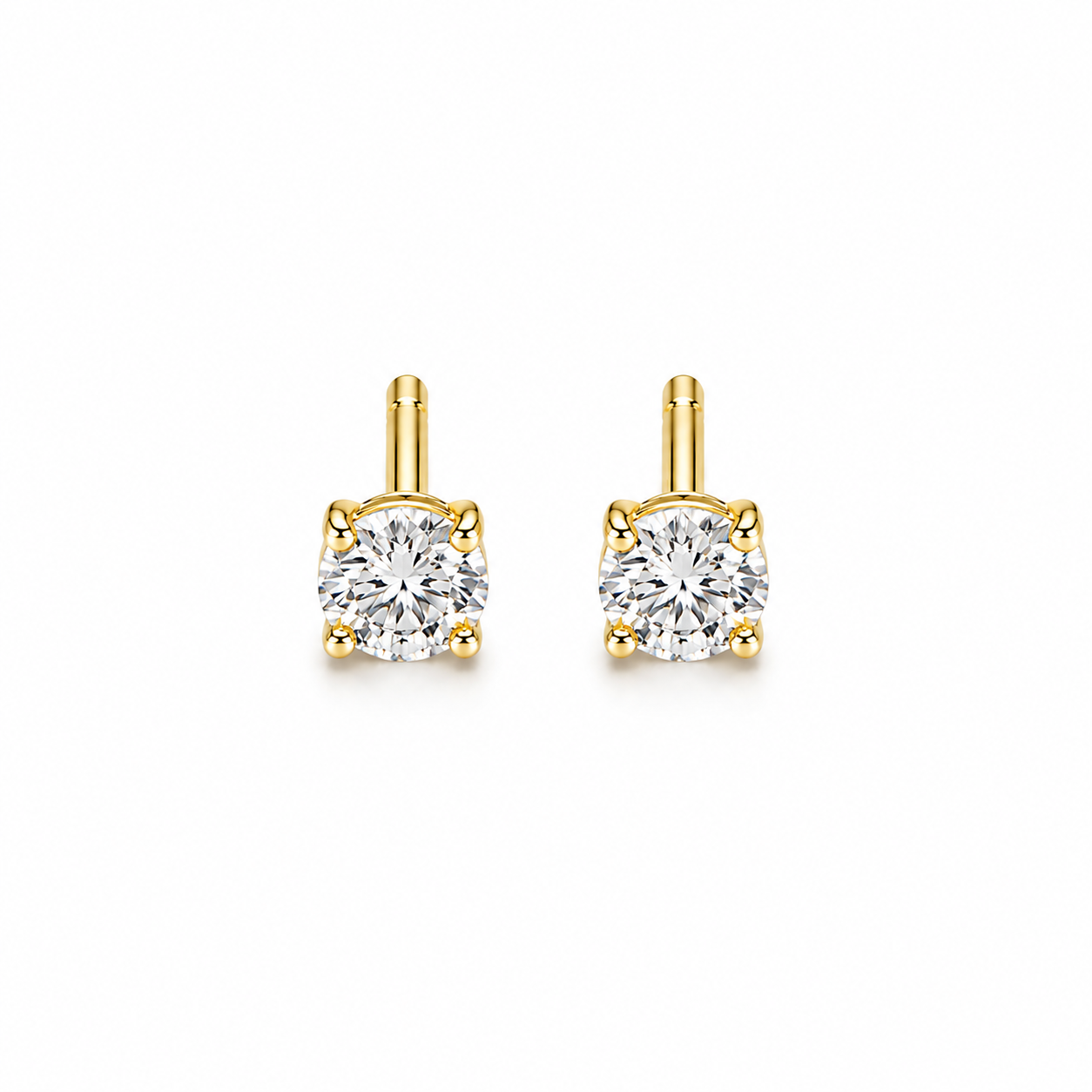 4MM 18K Gold Vermeil CZ Stud Earrings – Round Brilliant Cubic Zirconia Studs, Gift for Her