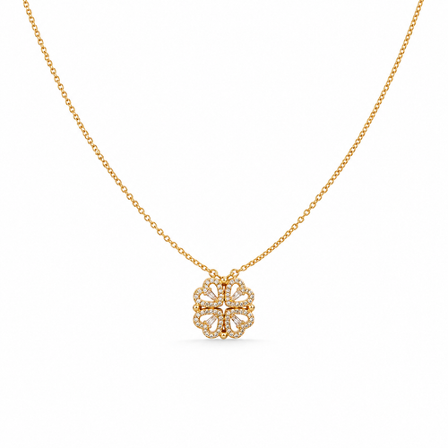 2-in-1 Clover 18K Gold Vermeil CZ Pendant Necklace – Four-Heart Convertible Jewelry, Gift for Her