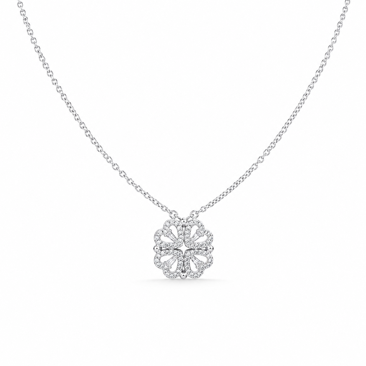 2-in-1 Clover 925 Sterling Silver CZ Pendant Necklace – Four-Heart Convertible Jewelry, Gift for Her