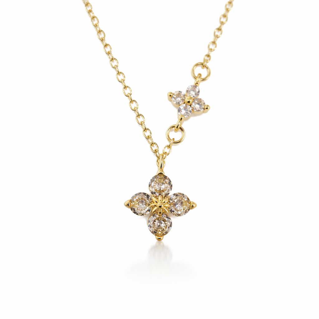 Dainty Flower Pendant Gold Vermeil CZ Necklace