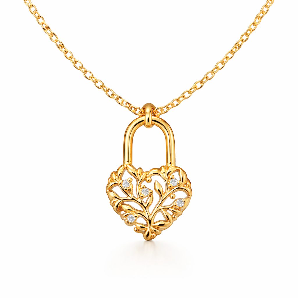Heart Lock Pendant Gold Vermeil Necklace