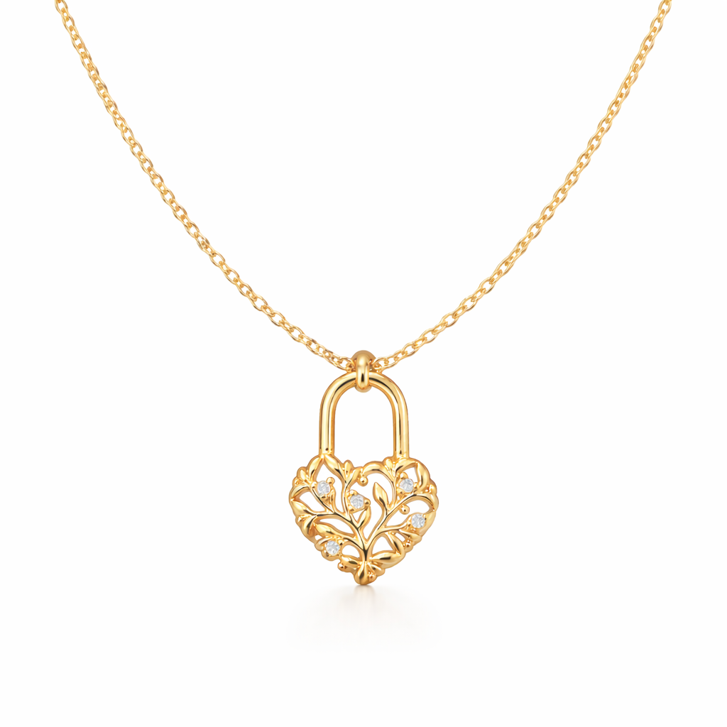 Heart Lock Pendant Gold Vermeil Necklace