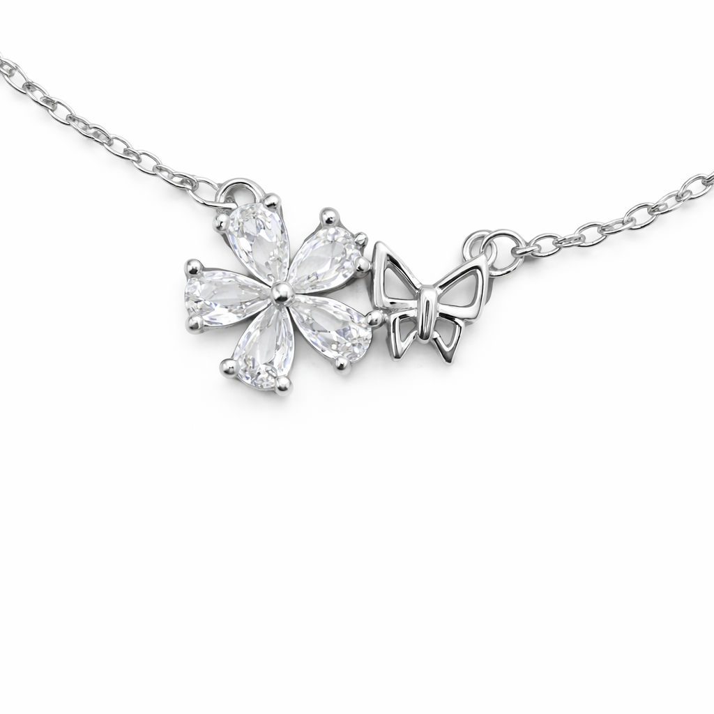 Flower Drop Pendant 925 Sterling Silver CZ Necklace