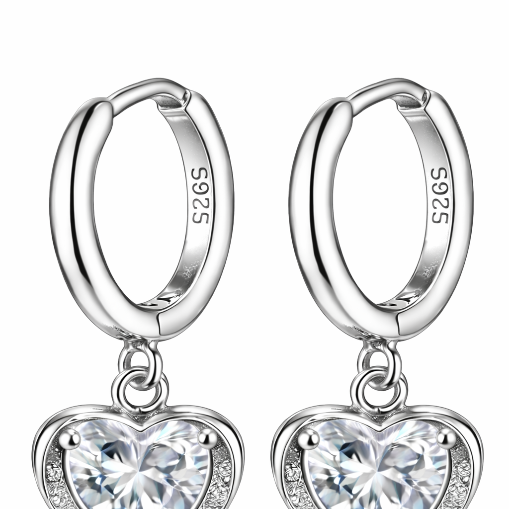 Heart 925 Sterling Silver CZ Drop Earrings