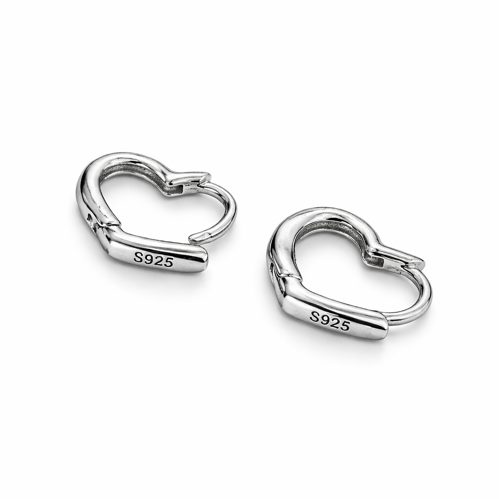 Heart 925 Sterling Silver Hoop Earrings