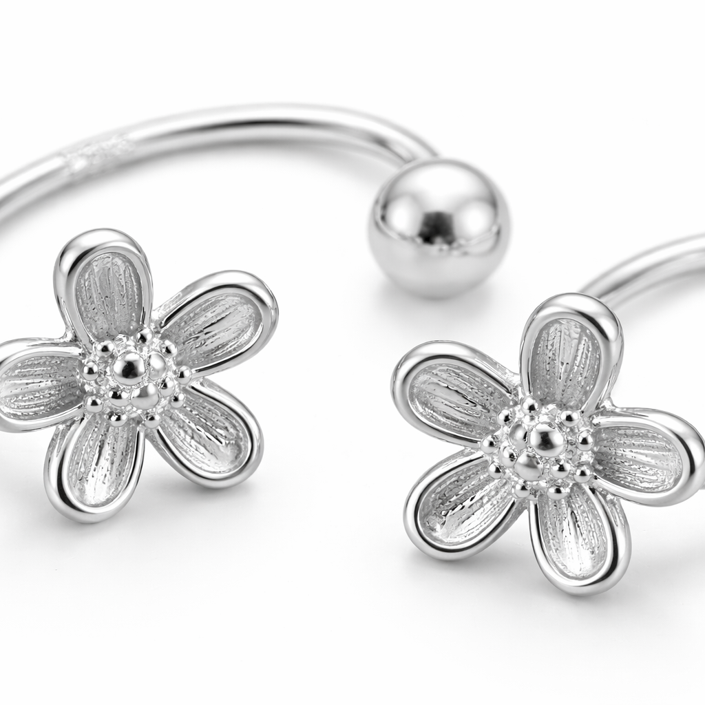 Flower 925 Sterling Silver Front Screw Stud Earrings