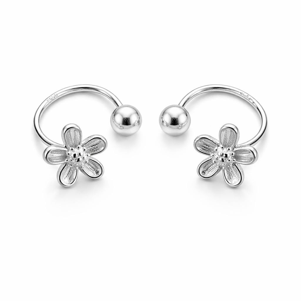 Flower 925 Sterling Silver Front Screw Stud Earrings