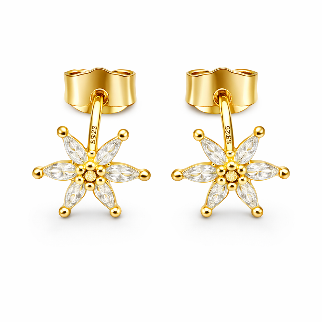 Dainty Flower Gold Vermeil CZ Stud Earrings