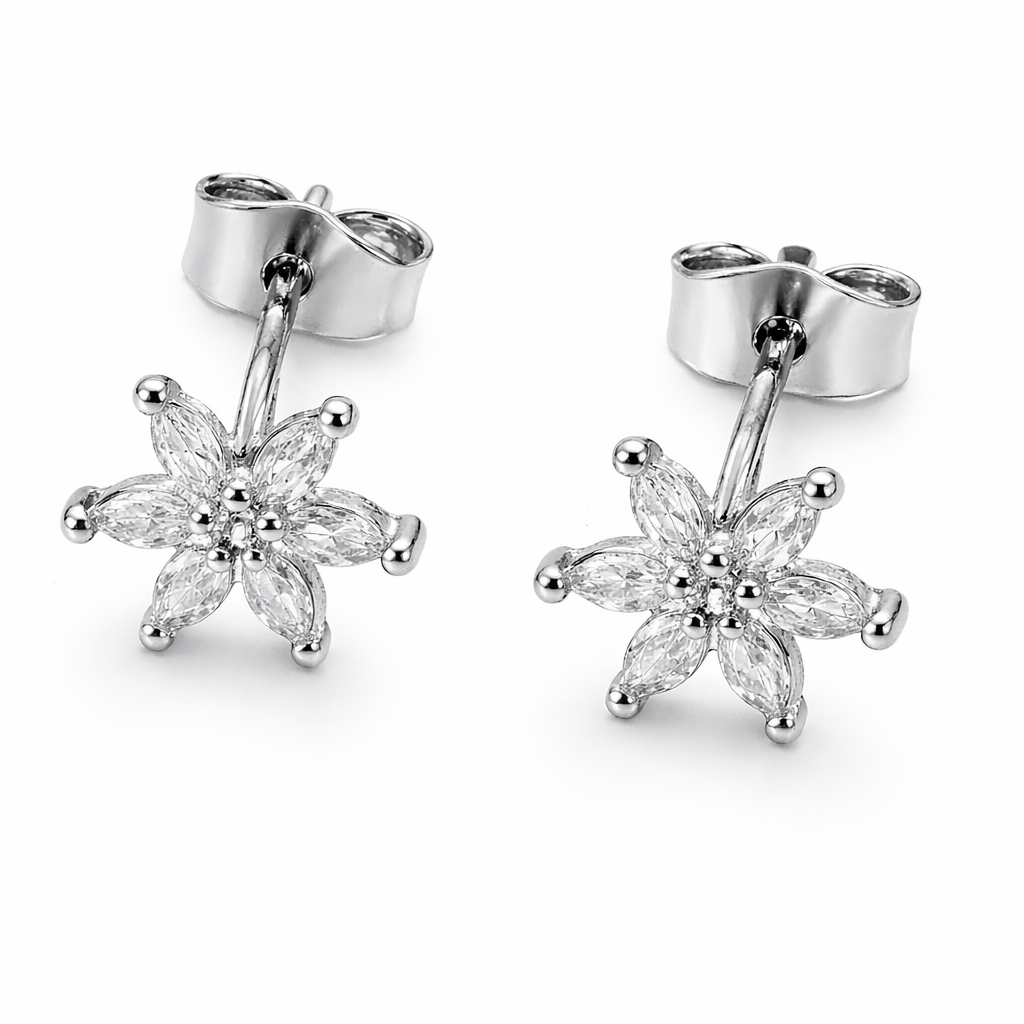 Dainty Flower 925 Sterling Silver CZ Stud Earrings