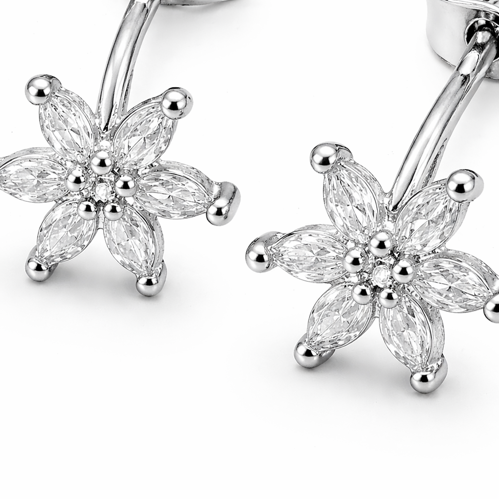 Dainty Flower 925 Sterling Silver CZ Stud Earrings