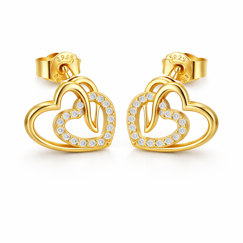 Intertwined Hearts Gold Vermeil CZ Stud Earrings