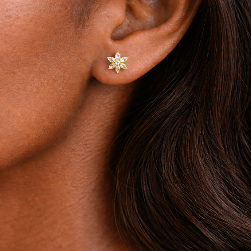 Dainty Flower Gold Vermeil CZ Stud Earrings