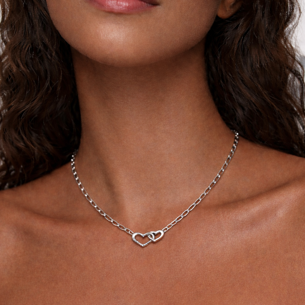 Infinity Heart Pendant 925 Sterling Silver Paperclip Necklace