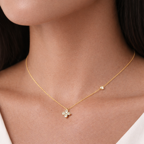Gold Vermeil Flower Pendant Necklace Worn on Neck – Dainty Floral Jewelry