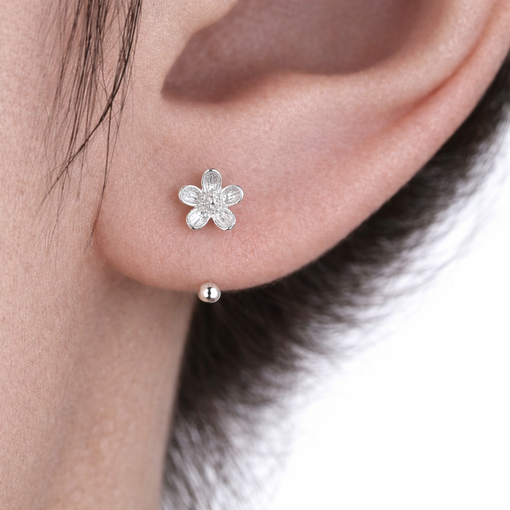 Flower 925 Sterling Silver Front Screw Stud Earrings