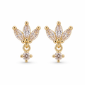 Lotus Drop Gold Vermeil Stud Earrings with CZ – Dainty Floral Drop Studs, Gift for Her