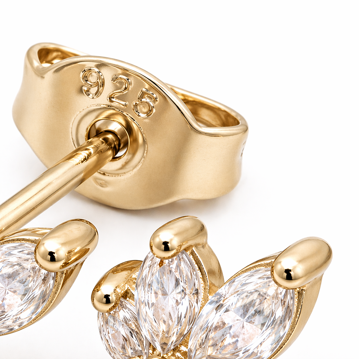 Side View Lotus Drop Gold Vermeil Stud Earrings – Minimalist Floral Jewelry
