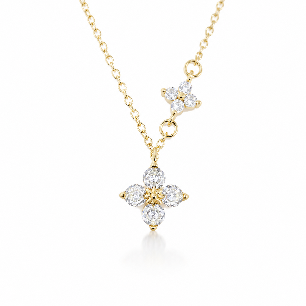 Dainty Flower Pendant Gold Vermeil CZ Necklace – Multi-Floral Chain, Gift for Her