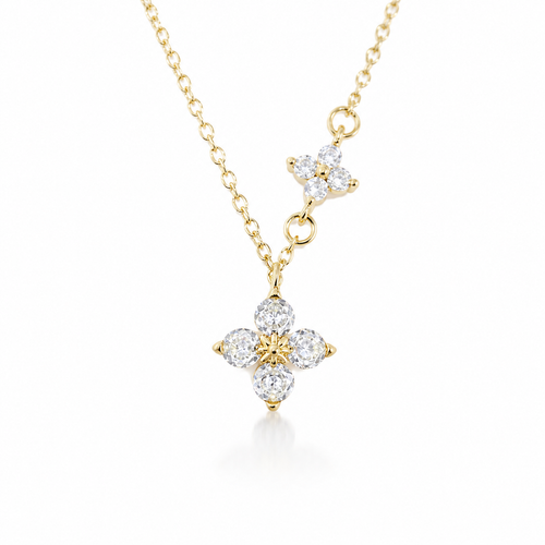 Dainty Flower Pendant Gold Vermeil CZ Necklace – Multi-Floral Chain, Gift for Her