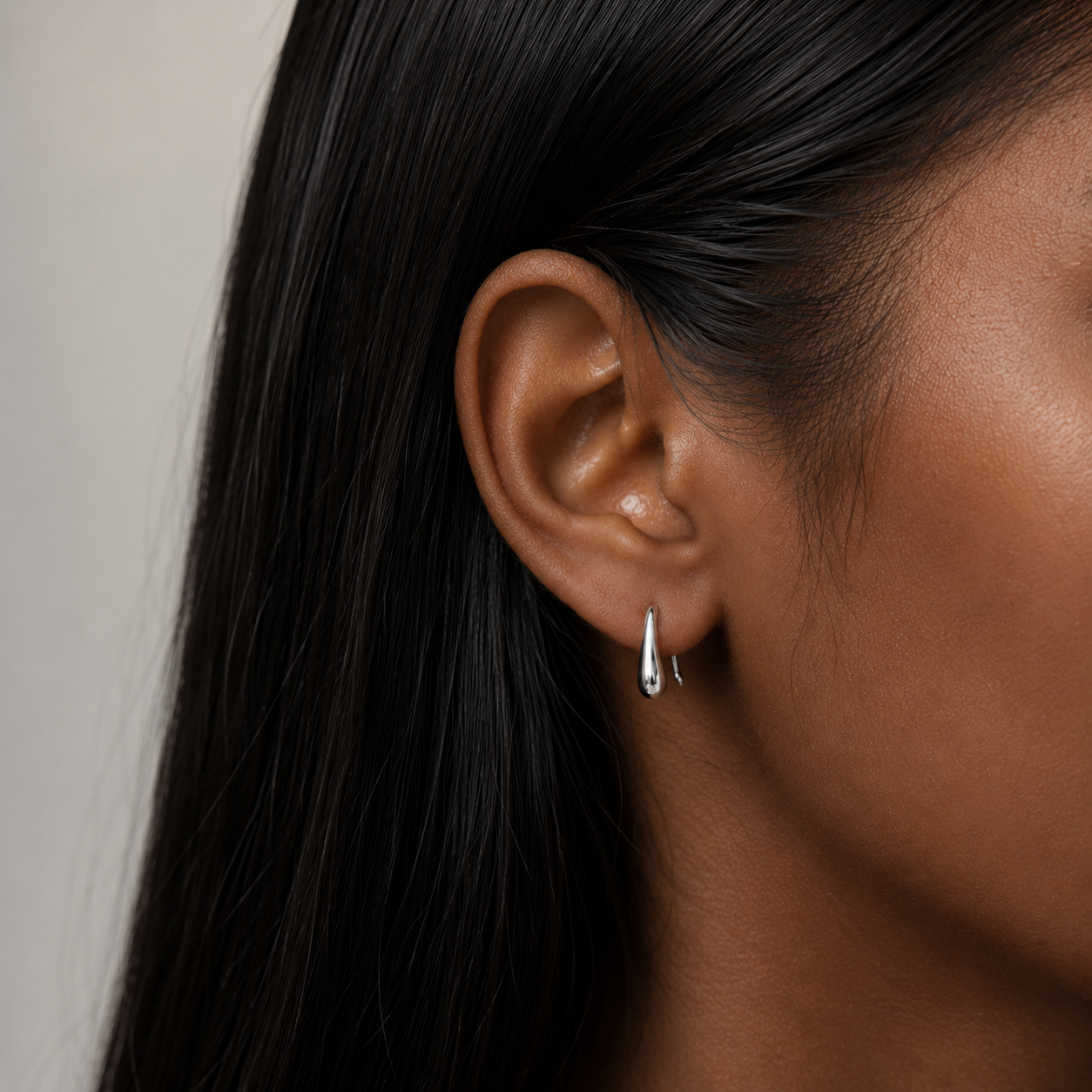 Sterling Silver Teardrop Drop Earrings Worn on Ears – Minimalist Everyday Jewelry