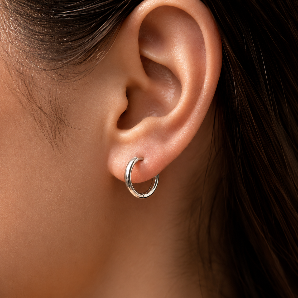 16mm Sterling Silver Hoop Earrings Worn on Ears – Timeless Everyday Jewelry