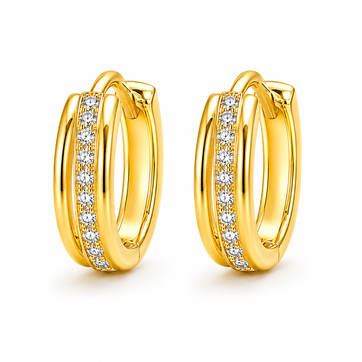 Side View Cubic Zirconia Edge Gold Vermeil Hoops – Minimalist Luxury Jewelry