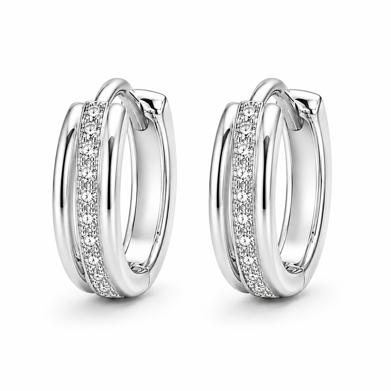 Close-Up CZ Edge Sterling Silver Hoop Earrings – Pave Stones, Hypoallergenic S925