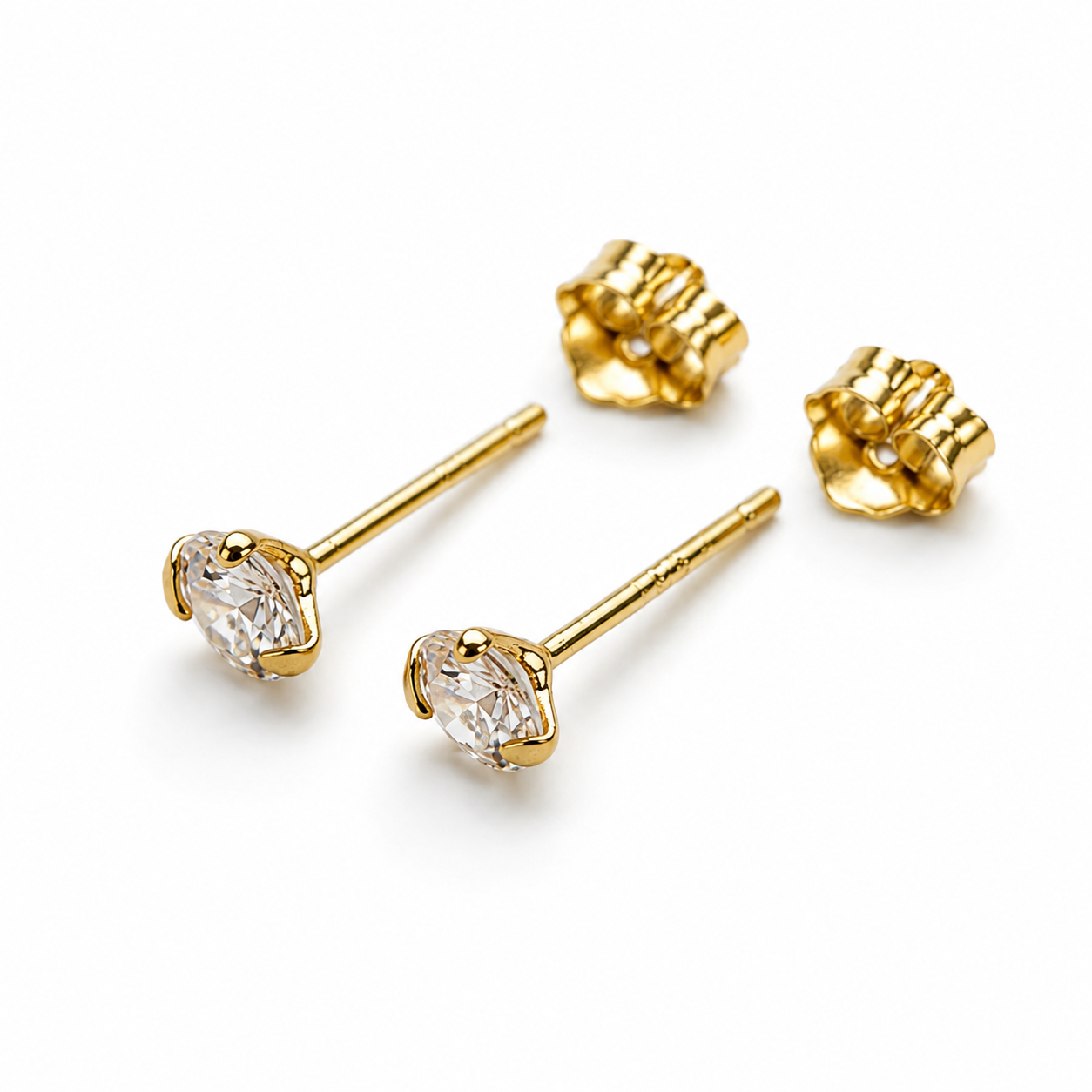 Close-Up 4MM Gold Vermeil CZ Stud Earrings – Hypoallergenic Prong Setting