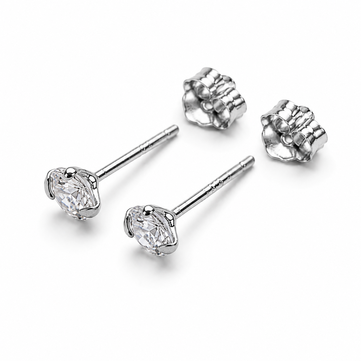 Close-Up 4MM Sterling Silver CZ Stud Earrings – Hypoallergenic Prong Setting
