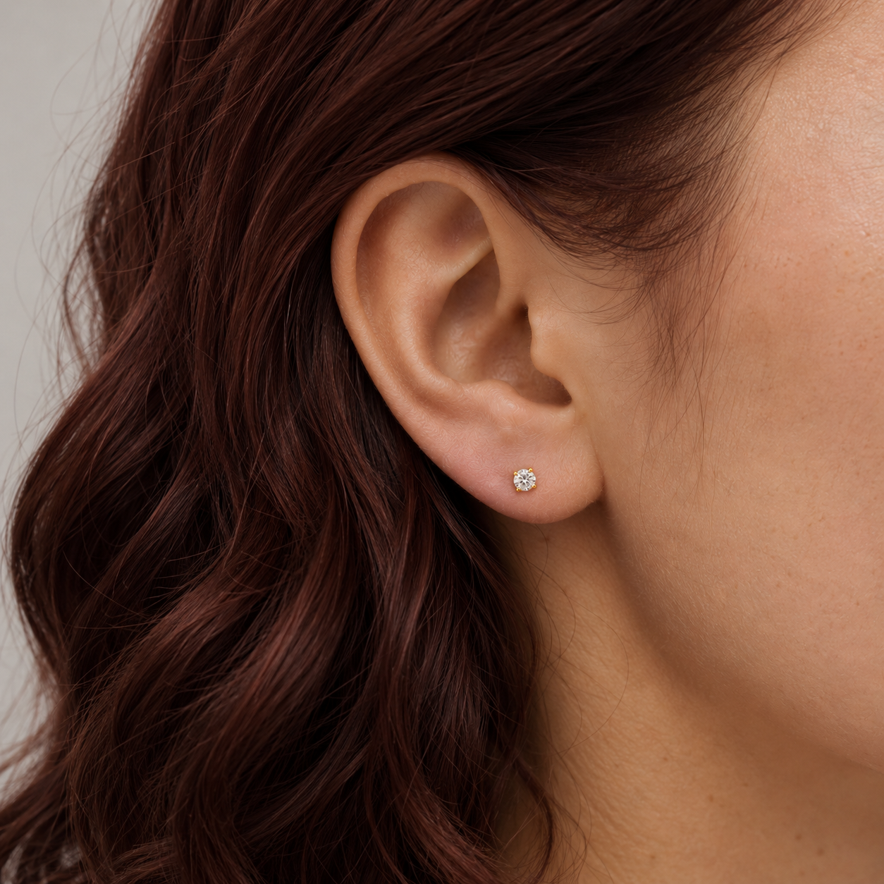 Gold Vermeil 4MM CZ Stud Earrings Worn on Ears – Timeless Minimalist Jewelry