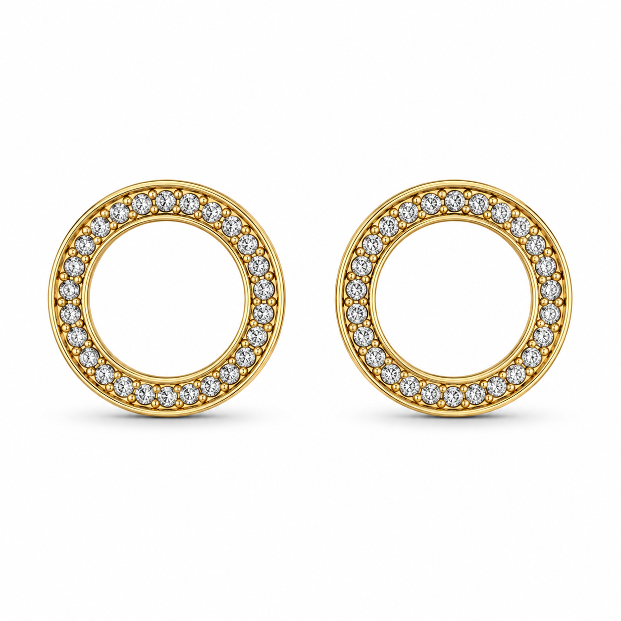 Close-Up Gold Vermeil Halo CZ Stud Earrings – Pave Circle Design, Hypoallergenic
