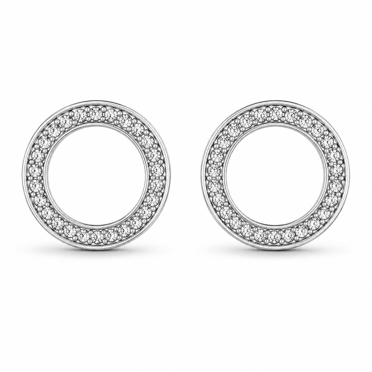 Close-Up Sterling Silver Halo CZ Stud Earrings – Pave Circle Design, Hypoallergenic
