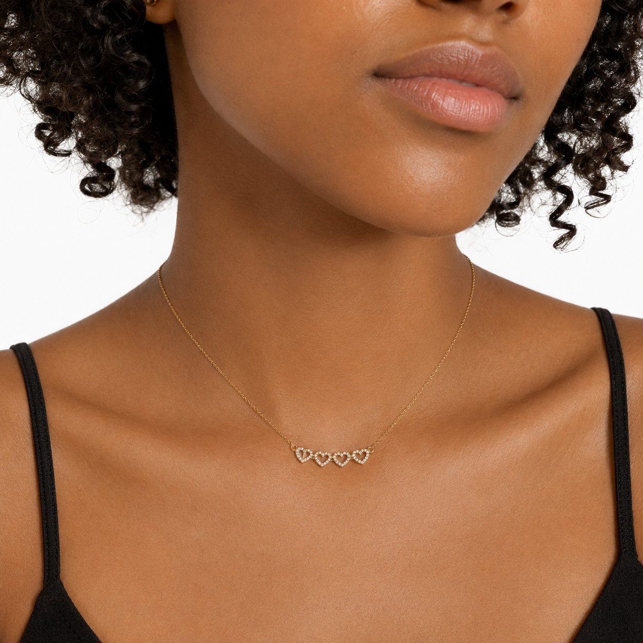 Side View 2-in-1 Clover Gold Vermeil CZ Necklace – Four-Heart Pendant Detail