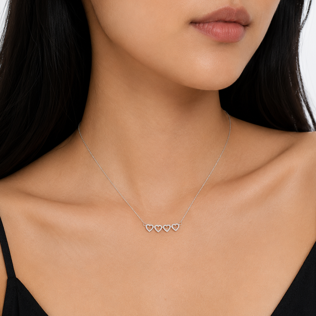 Side View 2-in-1 Clover Sterling Silver CZ Necklace – Four-Heart Detail