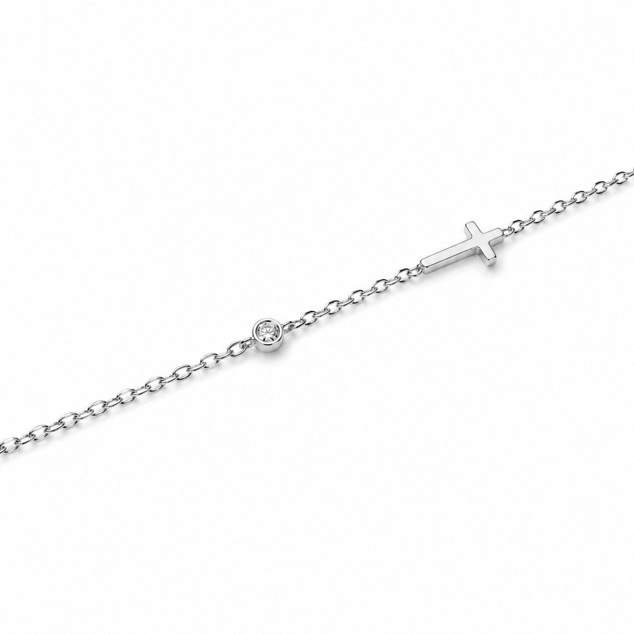 Close-Up Mini Cross Sterling Silver CZ Bracelet – Hypoallergenic Everyday Jewelry