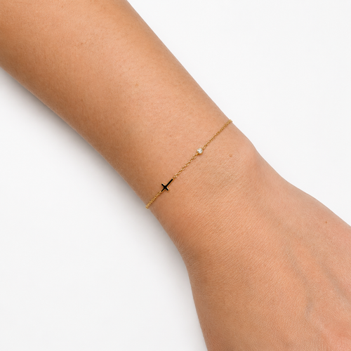 Gold Vermeil Mini Cross Bracelet Worn on Wrist – Minimalist Christian Jewelry
