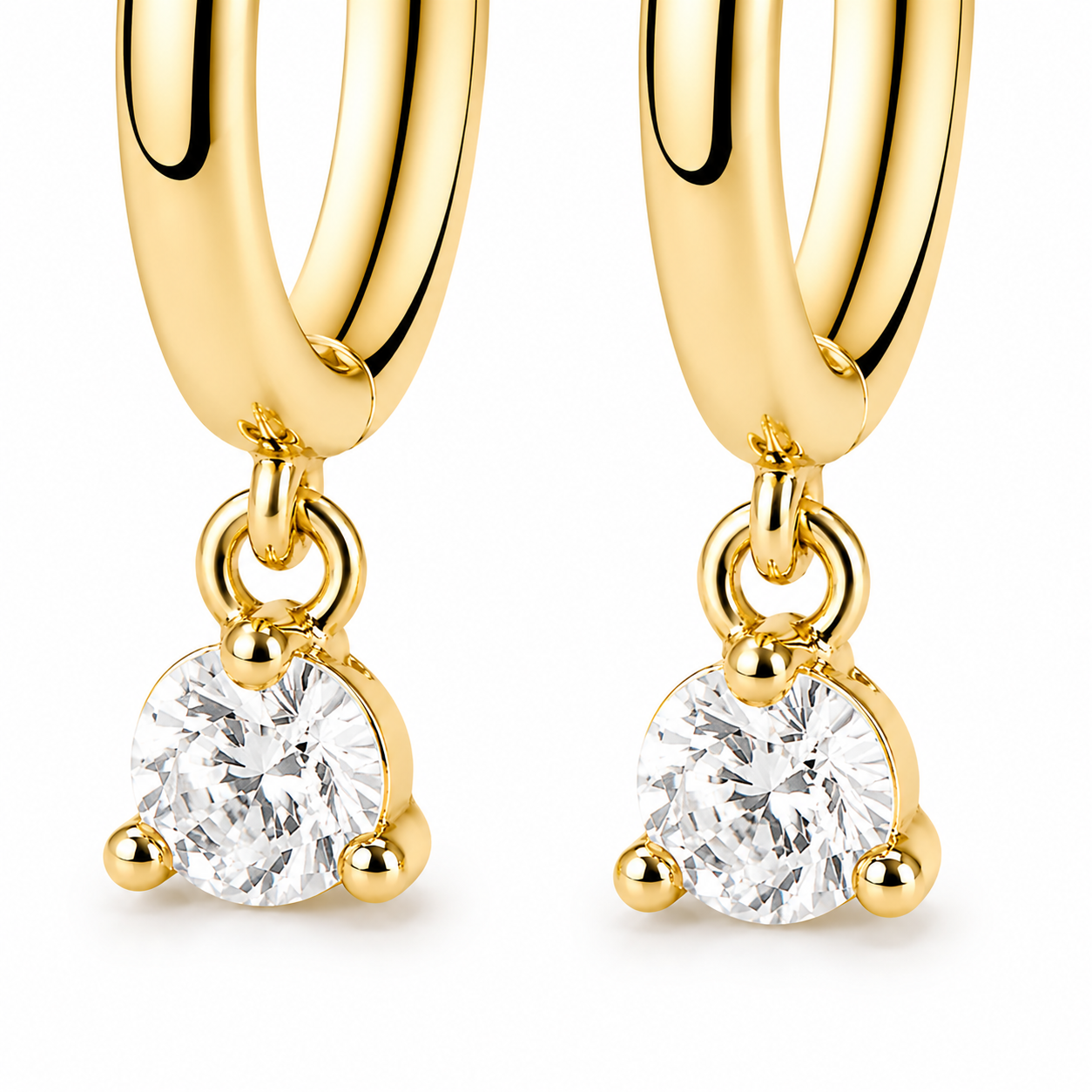 Side View Dainty Gold Vermeil CZ Drop Huggie Earrings – Everyday Luxury Jewelry