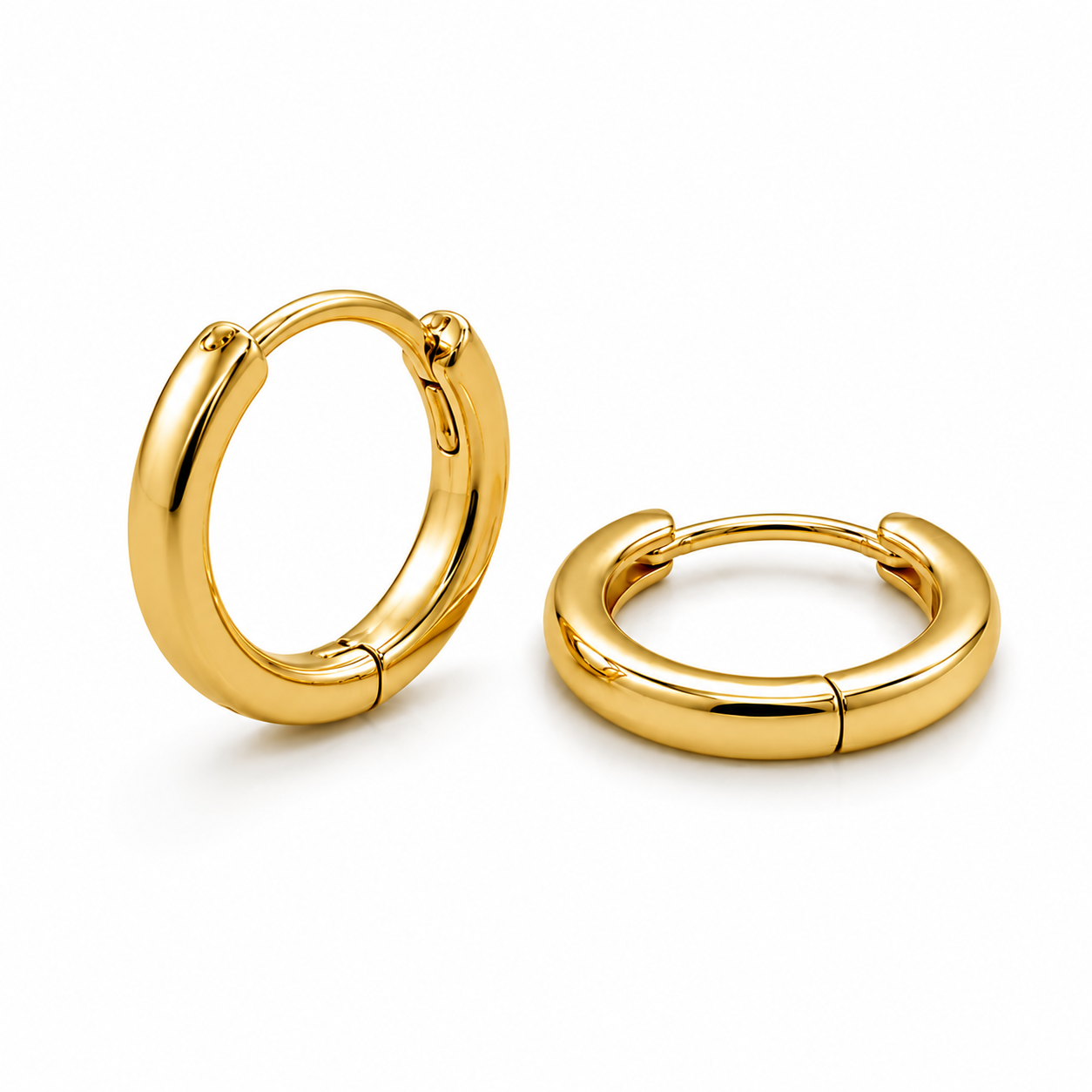 Close-Up 12MM Gold Vermeil Huggie Hoop Earrings – Hinged Clasp, Hypoallergenic S925