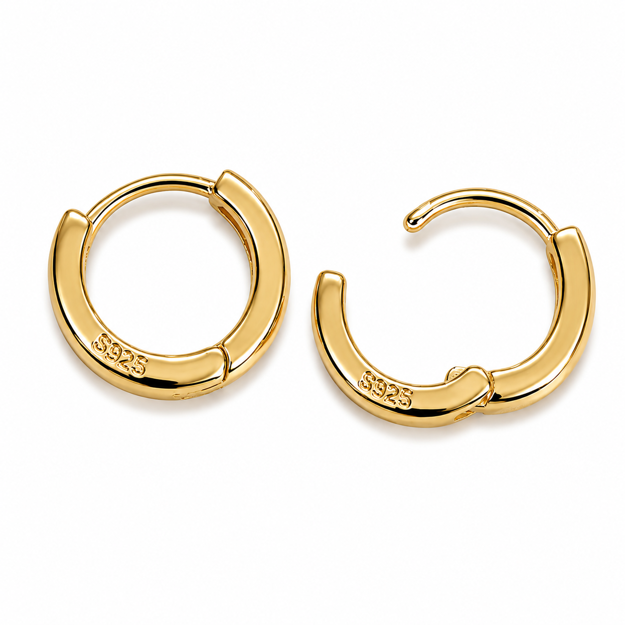 Side View 10MM Gold Vermeil Huggie Hoop Earrings – Minimalist Fine Jewelry