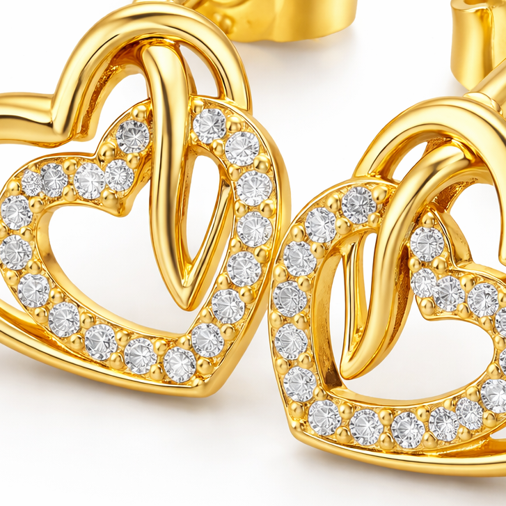 Gold Earrings Heart Shaped Unique Gift Idea