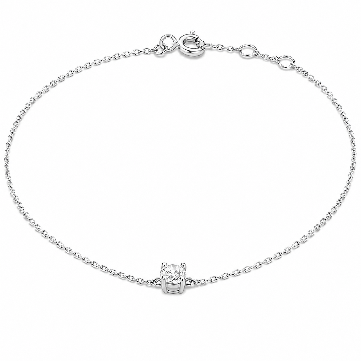 Silver bracelet with a diamond on a white background
